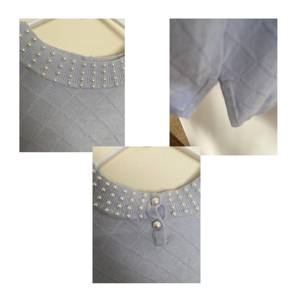 Leo & Ugo Light Blue Pearl Embellished Knit Top - Picture 5 of 6